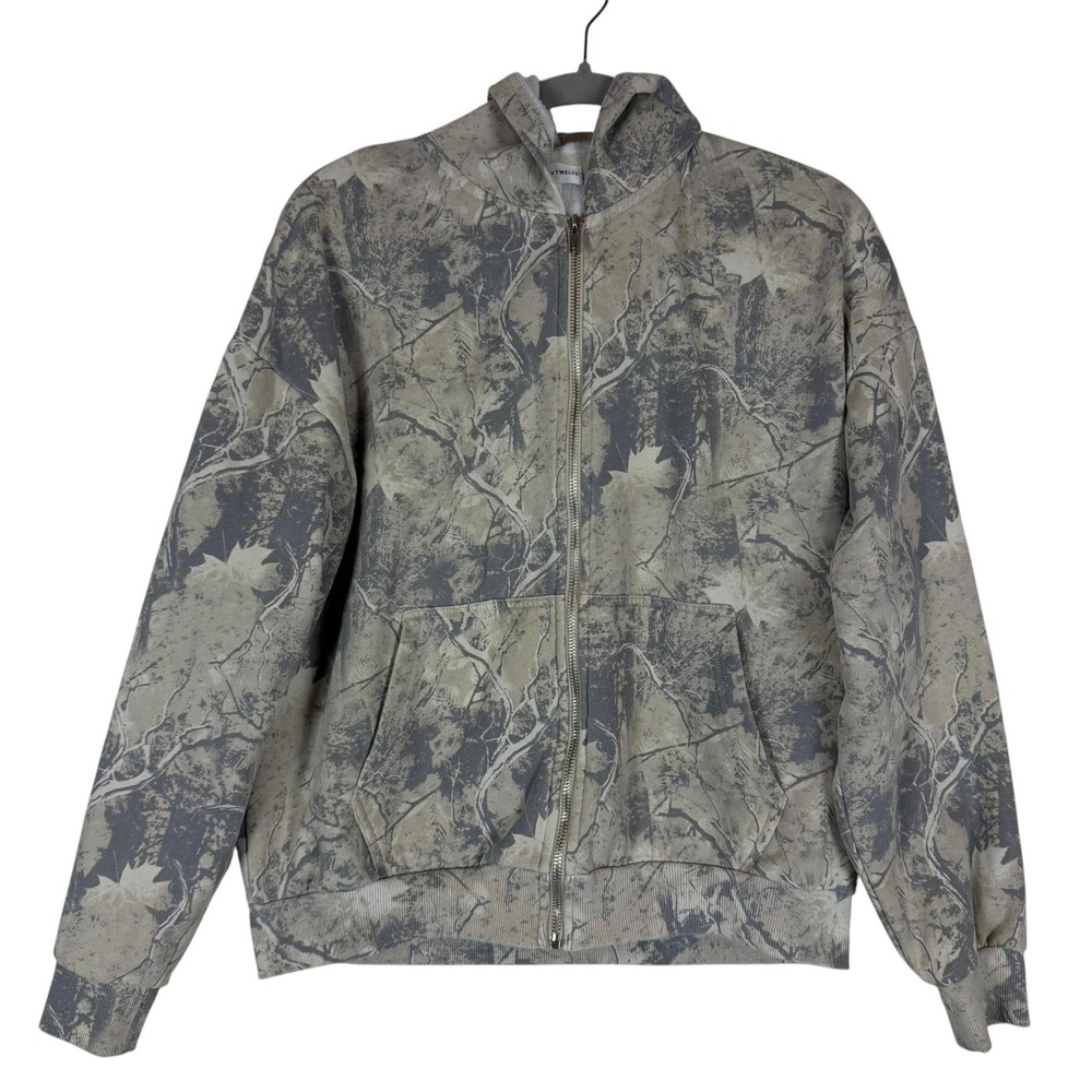 Fourteen Twelve Hoodie Women Medium Gray Camo Full Zip Fleece Pockets Outdoor